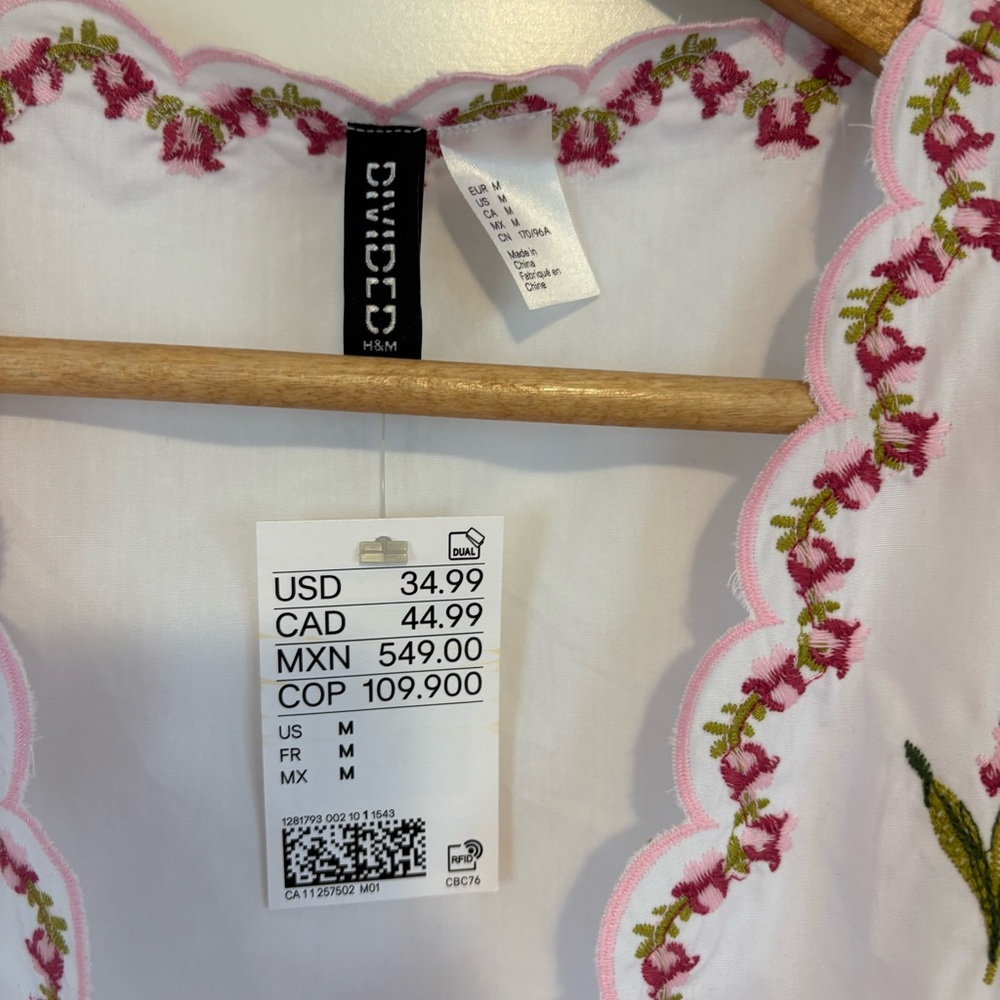 H&M NWT White Floral Embroidered Poplin Blouse Medium - Picture 8 of 8